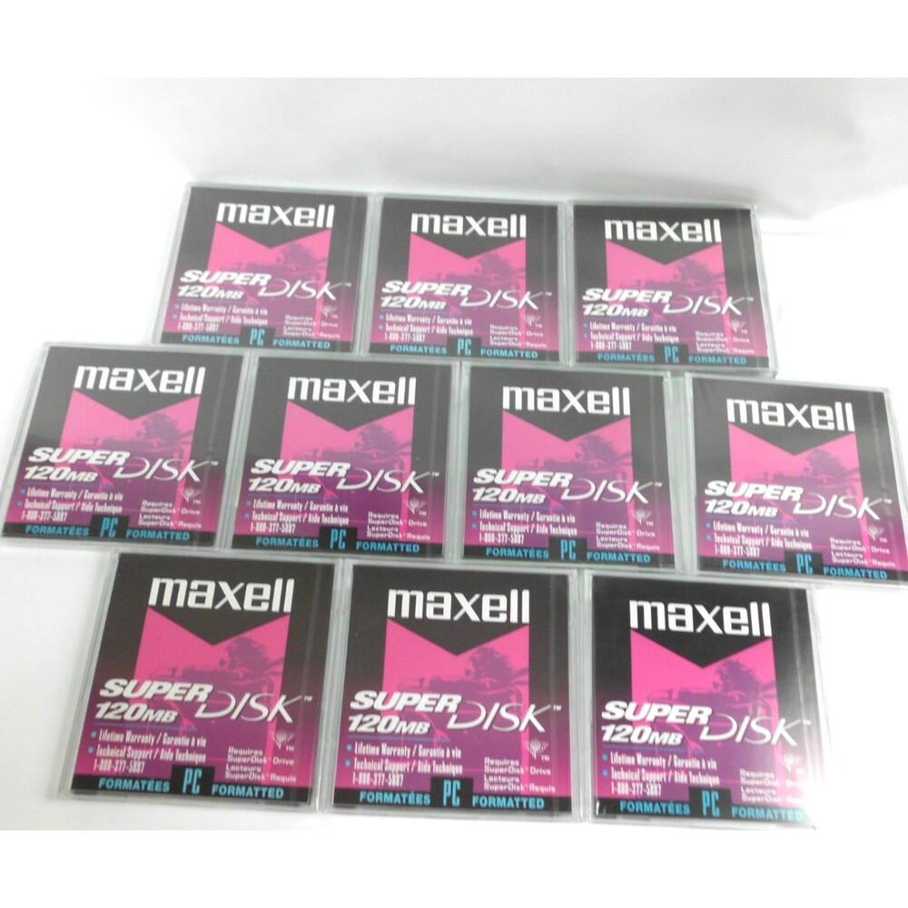 Vintage Maxell Super Disk 120MB PC Formatted Discs Lot of 10 New Sealed